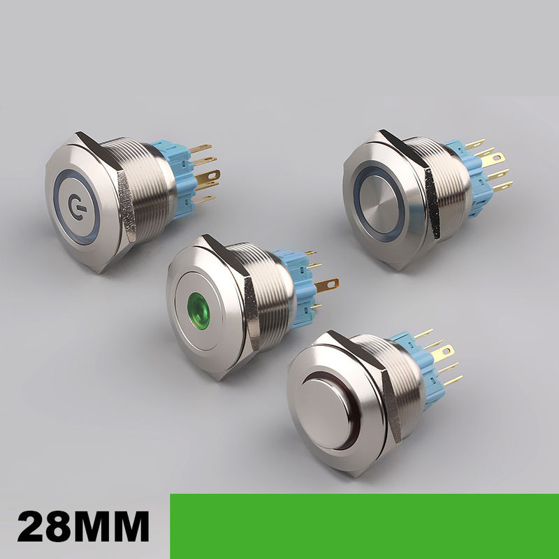 Công tắc nút nhấn kim loại chiếu sáng 28mm Đèn LED loại tròn 500V