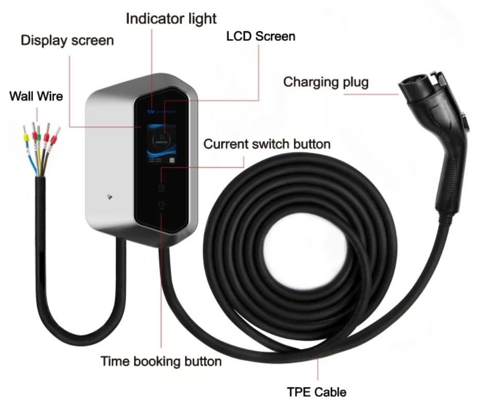 7KW 9KW 11KW 2.4 màn hình LCD màu tường EV bộ sạc Ip54 110-240V