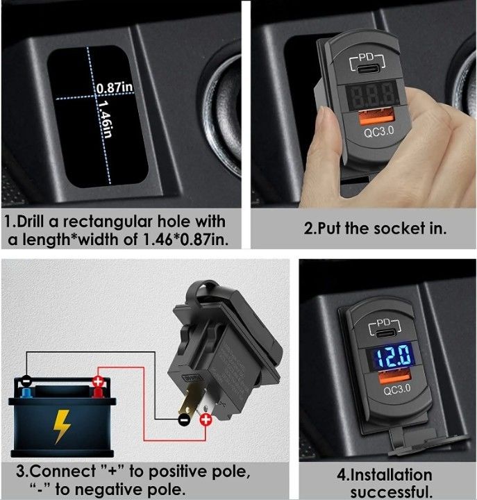 12v 24v USB Charger Rocker Switch Fast Charge Socket Waterproof Quick Dual Pd Qc3.0 Cho xe hơi thuyền