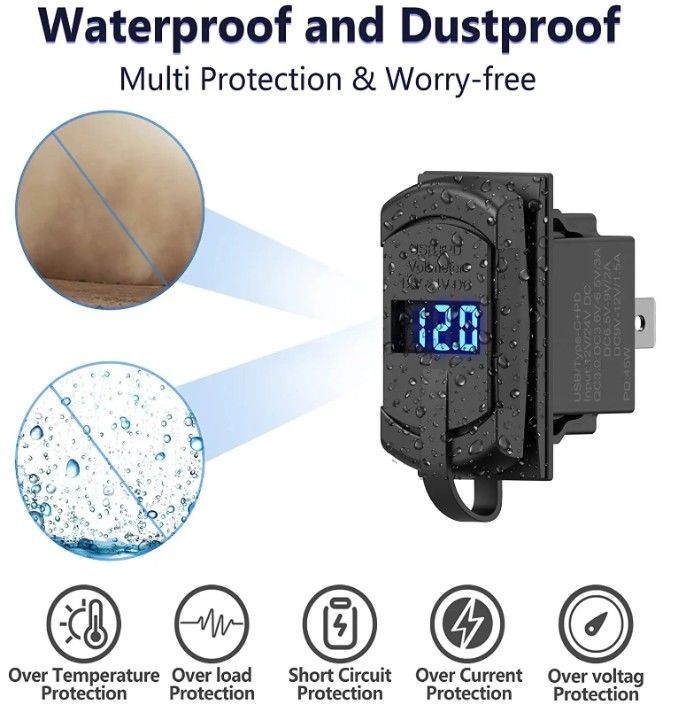 12v 24v USB Charger Rocker Switch Fast Charge Socket Waterproof Quick Dual Pd Qc3.0 Cho xe hơi thuyền