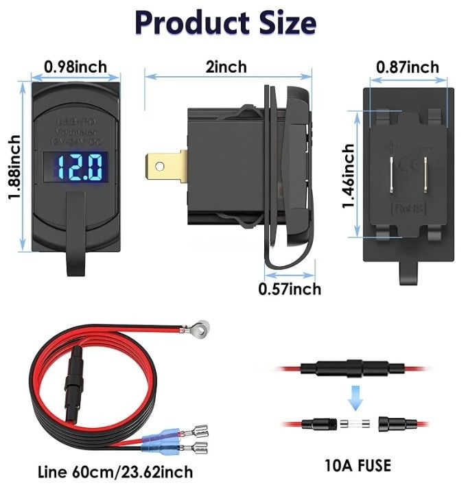 12v 24v USB Charger Rocker Switch Fast Charge Socket Waterproof Quick Dual Pd Qc3.0 Cho xe hơi thuyền