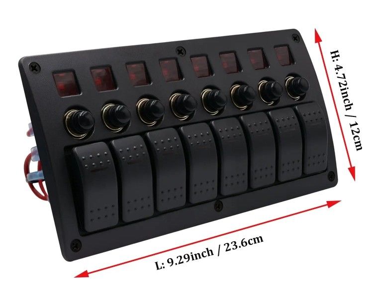 On Off Aluminium Rocker Switch Panel Waterproof 8 Gang 3 Pin Breaker Circuit Protection