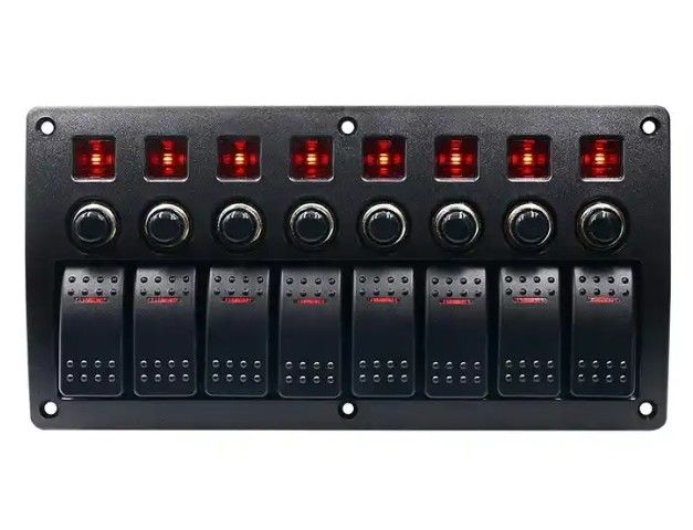 On Off Aluminium Rocker Switch Panel Waterproof 8 Gang 3 Pin Breaker Circuit Protection