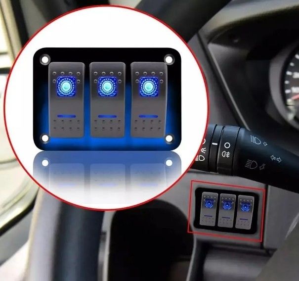 DC 12V 24V Blue LED Backlit 3 Gang Aluminium 5 Pin ON Off Toggle Rocker Switch Panel