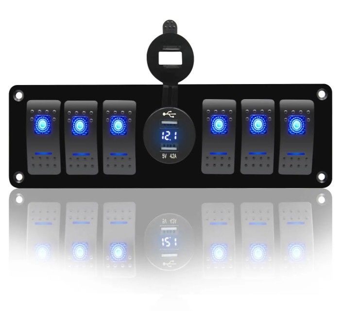 Color Voltmeter 6 Gang DC12V 24V Led On Off 5 PIN Rocker Switch Panel cho xe lượn ô tô Hải quân