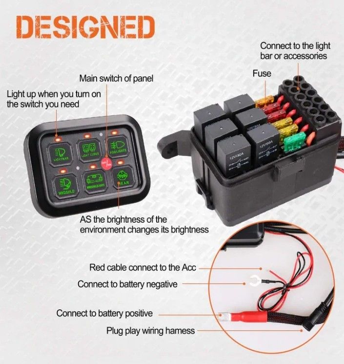 6 Gang 12V Led Switch Panel RGB Kit Tự động Đảm bóng Universal Light Bar Controller Với APP