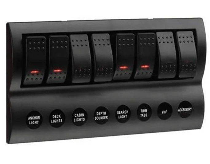Đội thủy thủ thuyền SPLASHPROOF Switch Panel 8 GANG với LED chỉ báo ROCKER AUTO FUSES