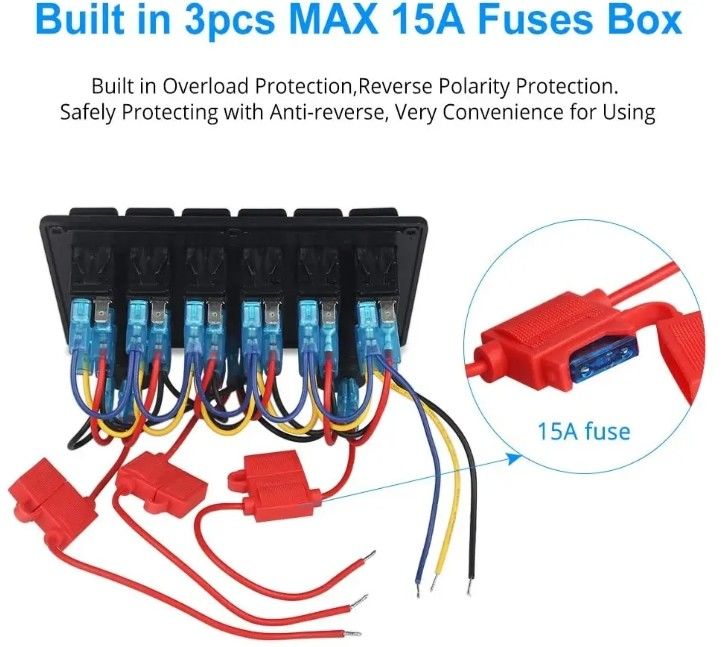 Đường viền chuyển mạch tàu biển chống thấm nước 6 Gang Với ổ cắm USB kép 3.1A Volt Meter Ánh sáng LED xanh