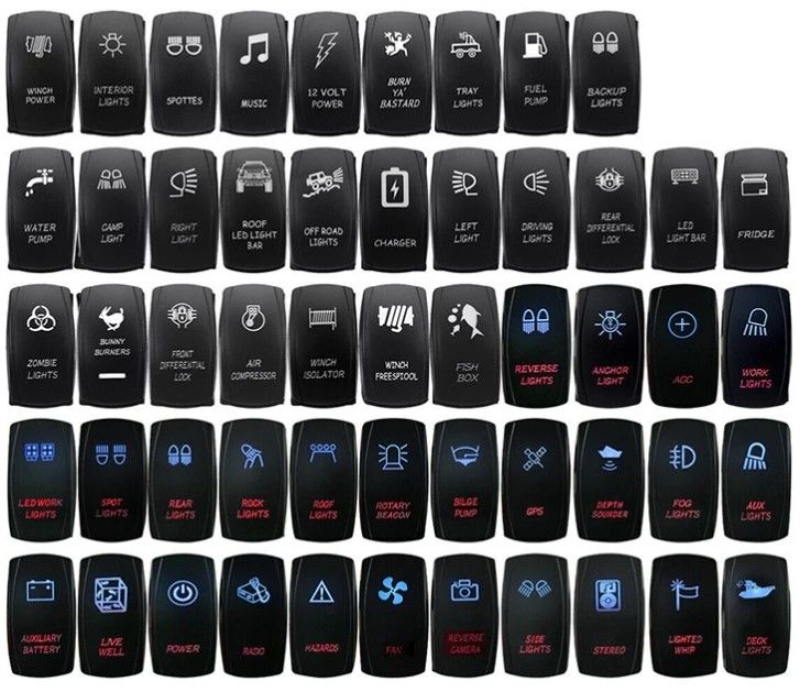 12V 24V Oem tùy chỉnh biểu tượng biển dẫn chống nước 24 Volt Marine 4 Pin 5Pin Onoffon Rocker Switch