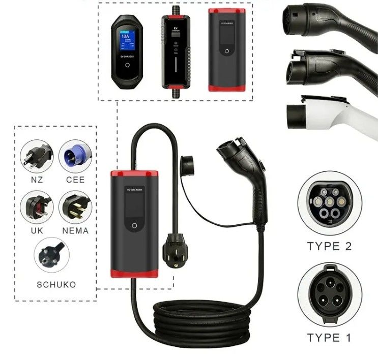 IP65 16A-40A tùy chỉnh có thể điều chỉnh SAE J1772 loại 1 Bộ sạc xe EV di động Trạm sạc di động