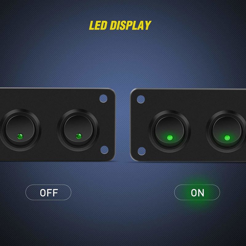 5 Gang Rocker Switch Panel 20A 3 Pin On Off 12V Green Toggle Switch Cho xe ô tô xe tải thuyền