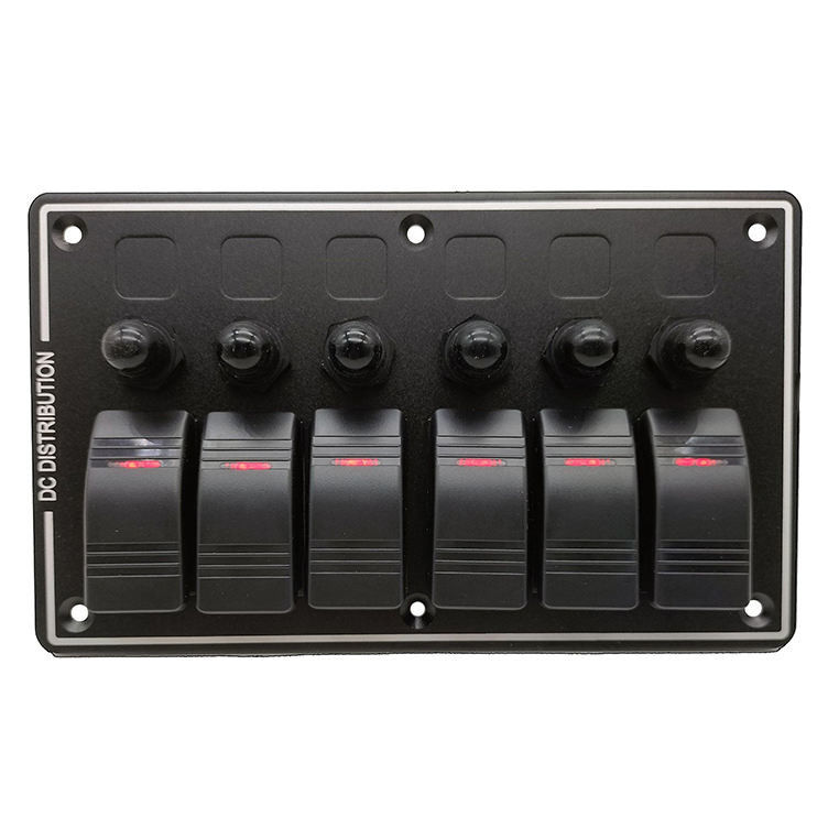 DC 12V 6 Gang Rocker Switch Panel với đèn LED màu đỏ cho thuyền xe hơi
