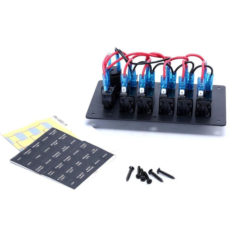 DC 12V 6 Gang Rocker Switch Panel với đèn LED màu đỏ cho thuyền xe hơi