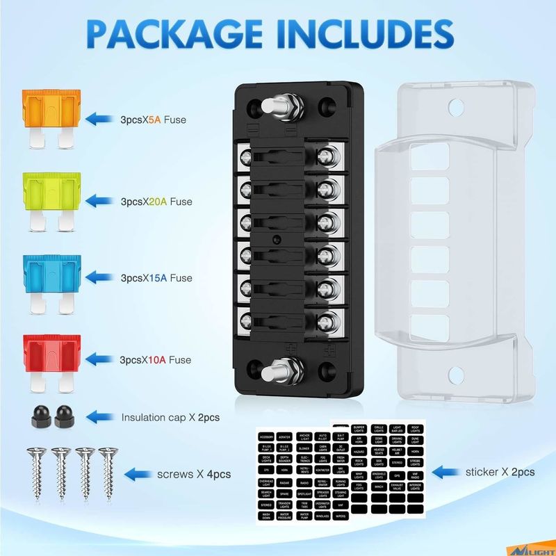 12V-24V DC 6 Way Fuse Block với Bus âm Atc / Ato Standard Automotive Fuse Boxes