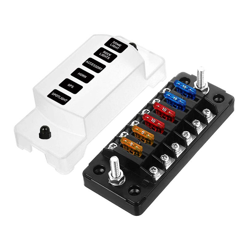 12V-24V DC 6 Way Fuse Block với Bus âm Atc / Ato Standard Automotive Fuse Boxes